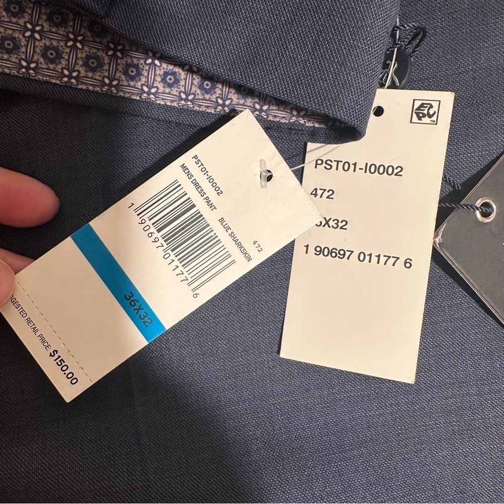 NWT Original Penguin Men’s Dress Pants Blue Shark Wool Slim Fit Stretch 36x32 - Picture 10 of 16